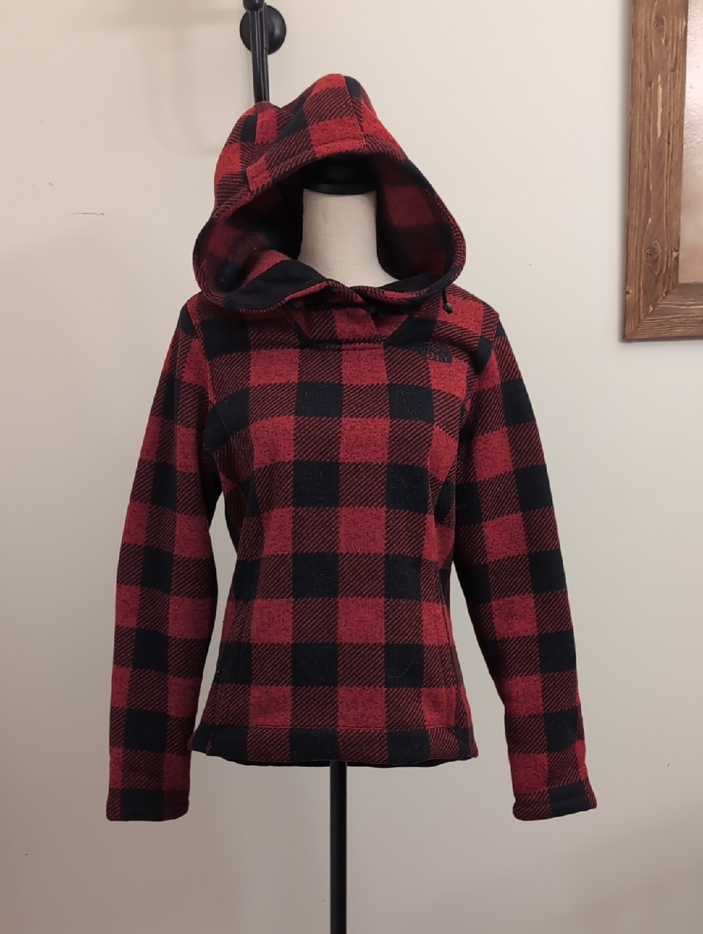 The North Face Red and Black Plaid Knit Hoodie
